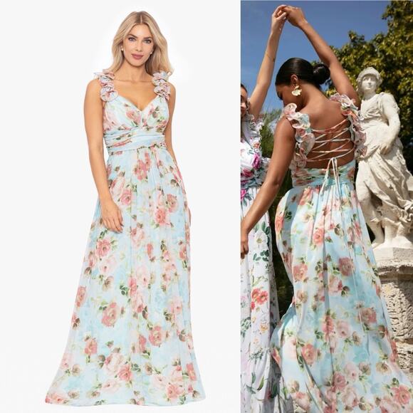 Betsy & Adam Long Wrap Floral Maxi Dress 8 - Picture 1 of 10